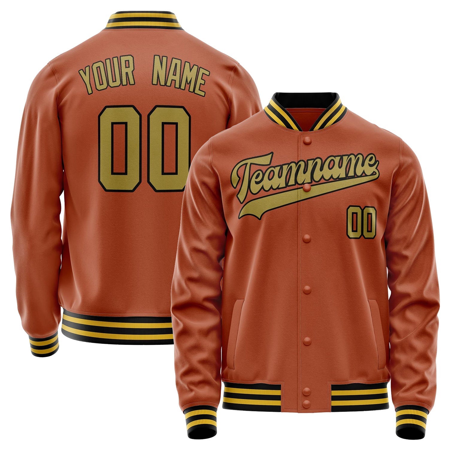 Custom Texas-Orange Old-Gold Solid Color Varsity Letterman Jacket JA02240617JG435