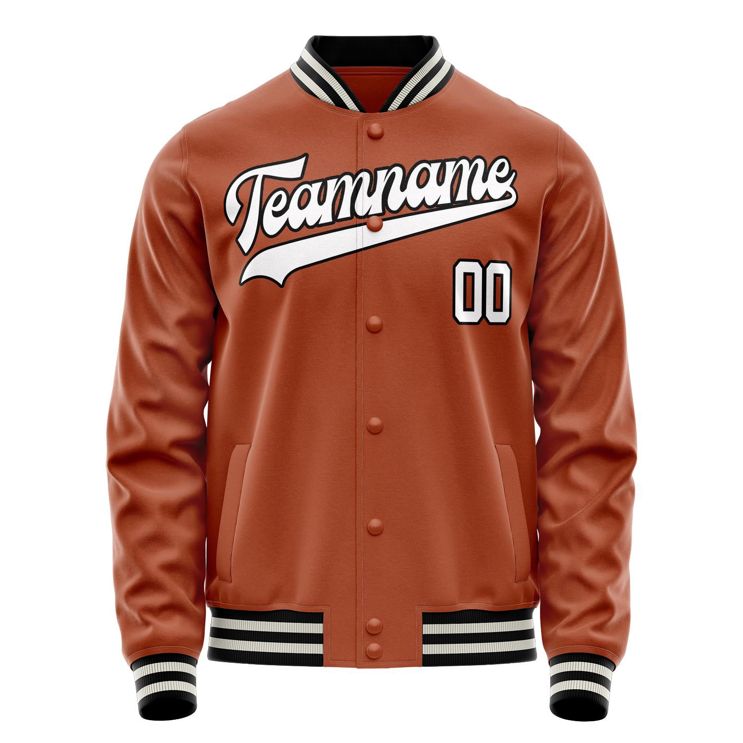 Custom Texas-Orange White Solid Color Varsity Letterman Jacket JA02240617JG436