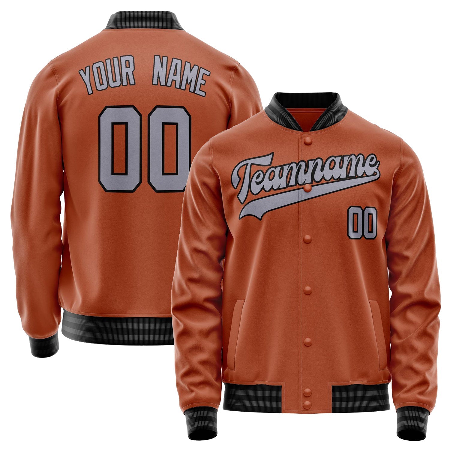 Custom Texas-Orange Gray Solid Color Varsity Letterman Jacket JA02240617JG437