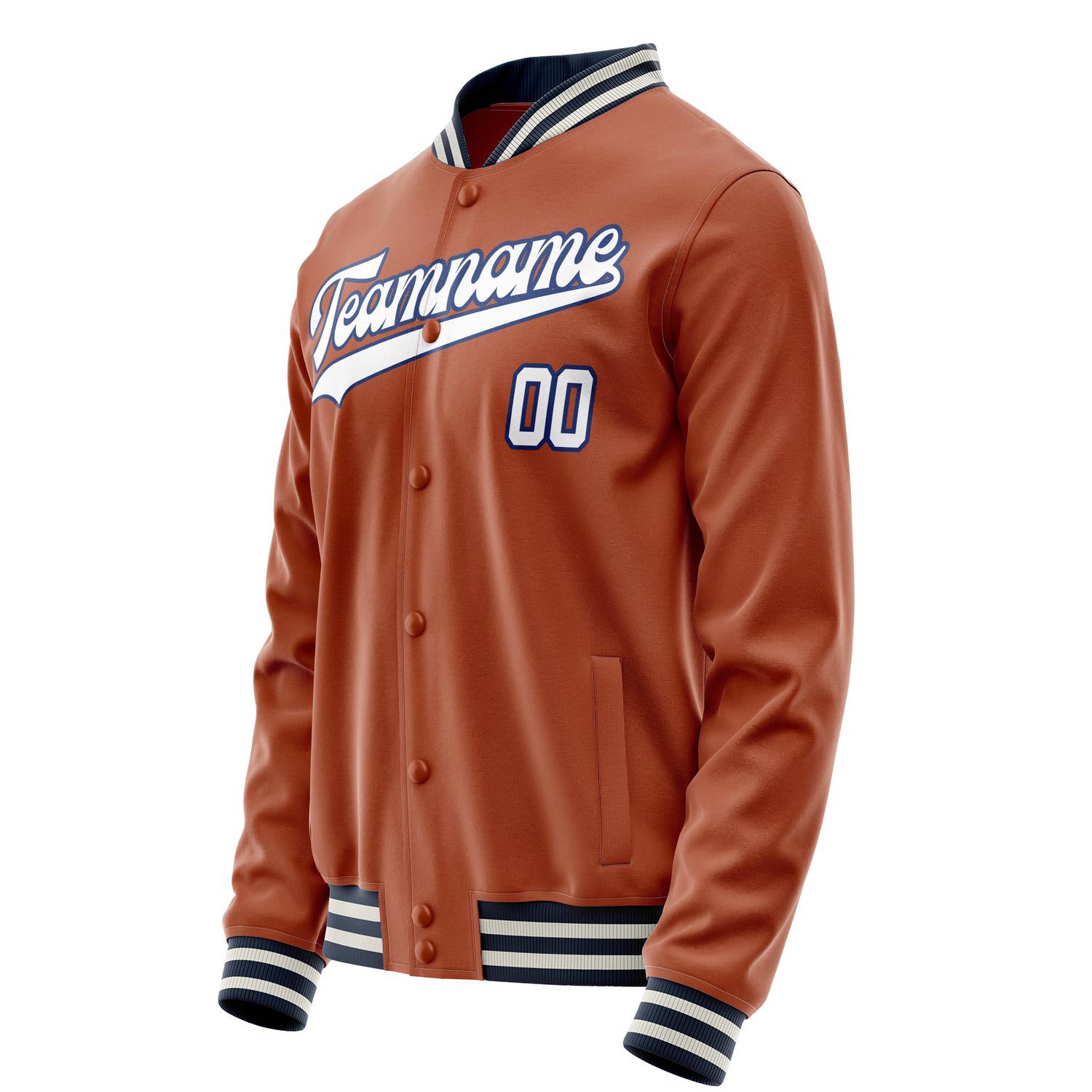 Custom Texas-Orange White Solid Color Varsity Letterman Jacket JA02240617JG438