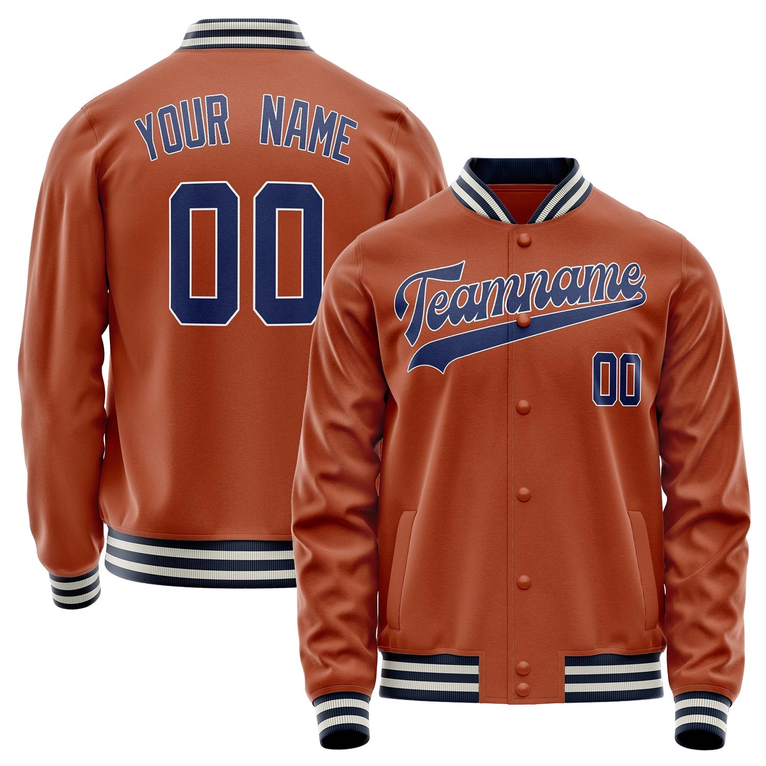 Custom Texas-Orange Navy Solid Color Varsity Letterman Jacket JA02240617JG439