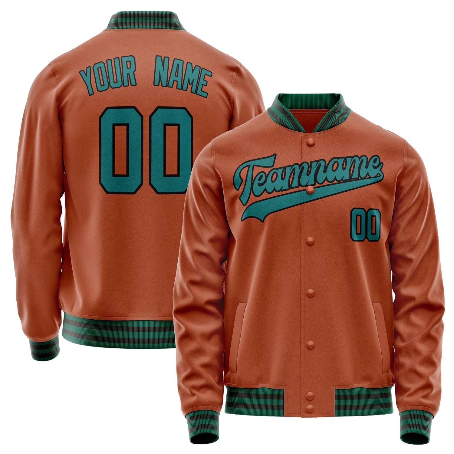 Custom Texas-Orange Teal Solid Color Varsity Letterman Jacket JA02240617JG440