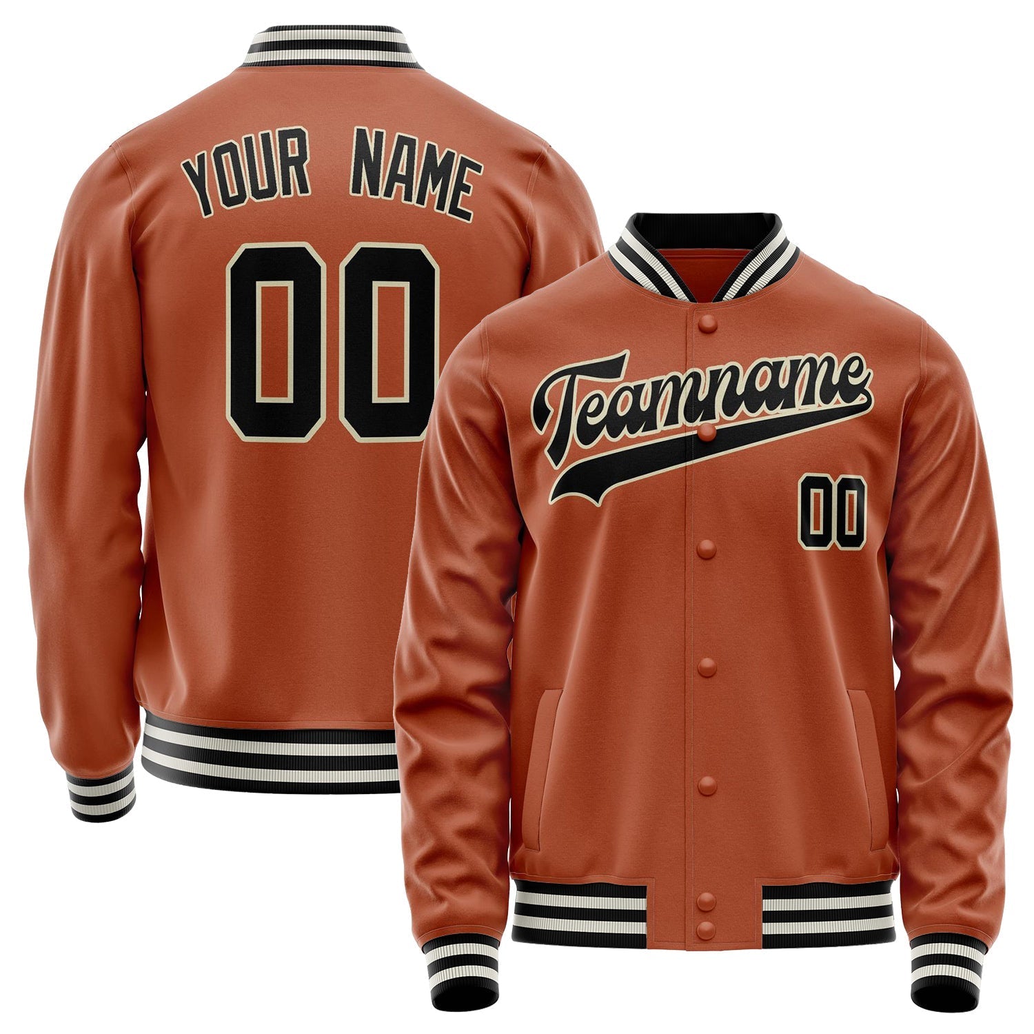 Custom Texas-Orange Black Solid Color Varsity Letterman Jacket JA02240617JG441