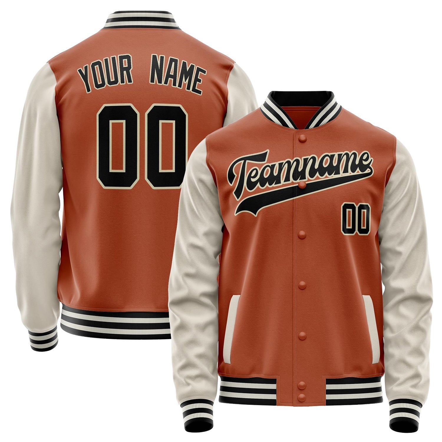 Custom Texas-Orange Cream Solid Color Varsity Letterman Jacket JA02240617JG442