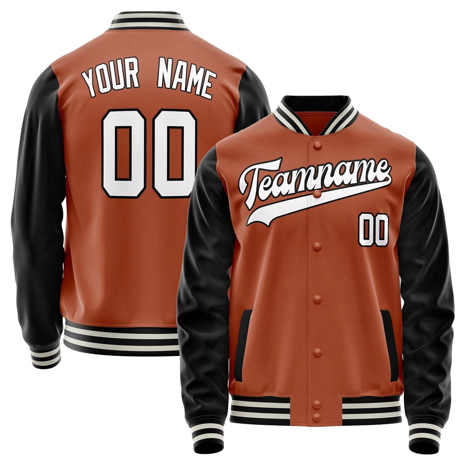 Custom Texas-Orange Black Solid Color Varsity Letterman Jacket JA02240617JG443