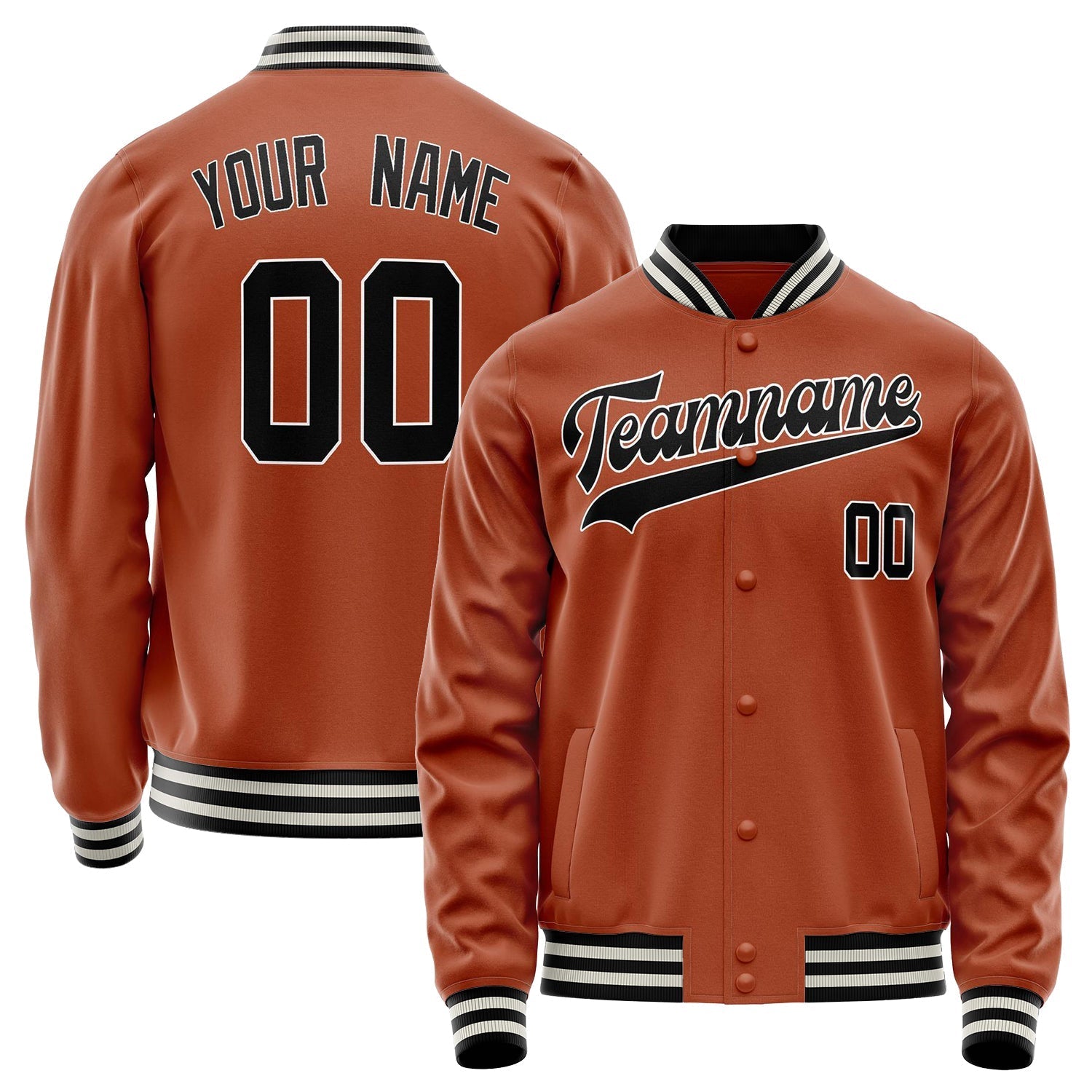 Custom Texas-Orange Black Solid Color Varsity Letterman Jacket JA02240617JG444