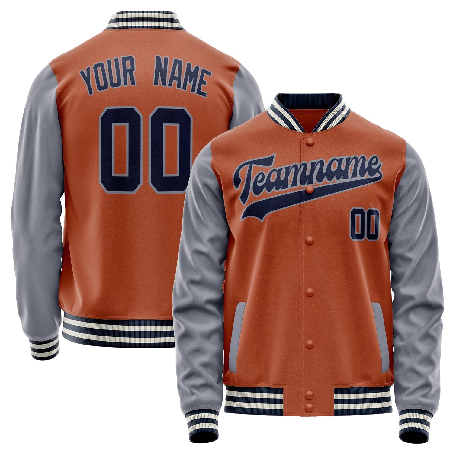 Custom Texas-Orange Gray Solid Color Varsity Letterman Jacket JA02240617JG446