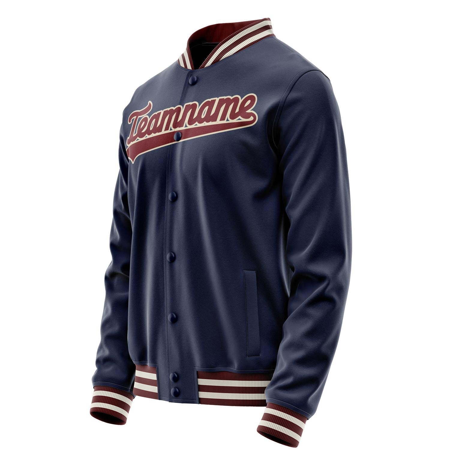 Custom Navy Crimson Solid Color Varsity Letterman Jacket JA02240617KZ267