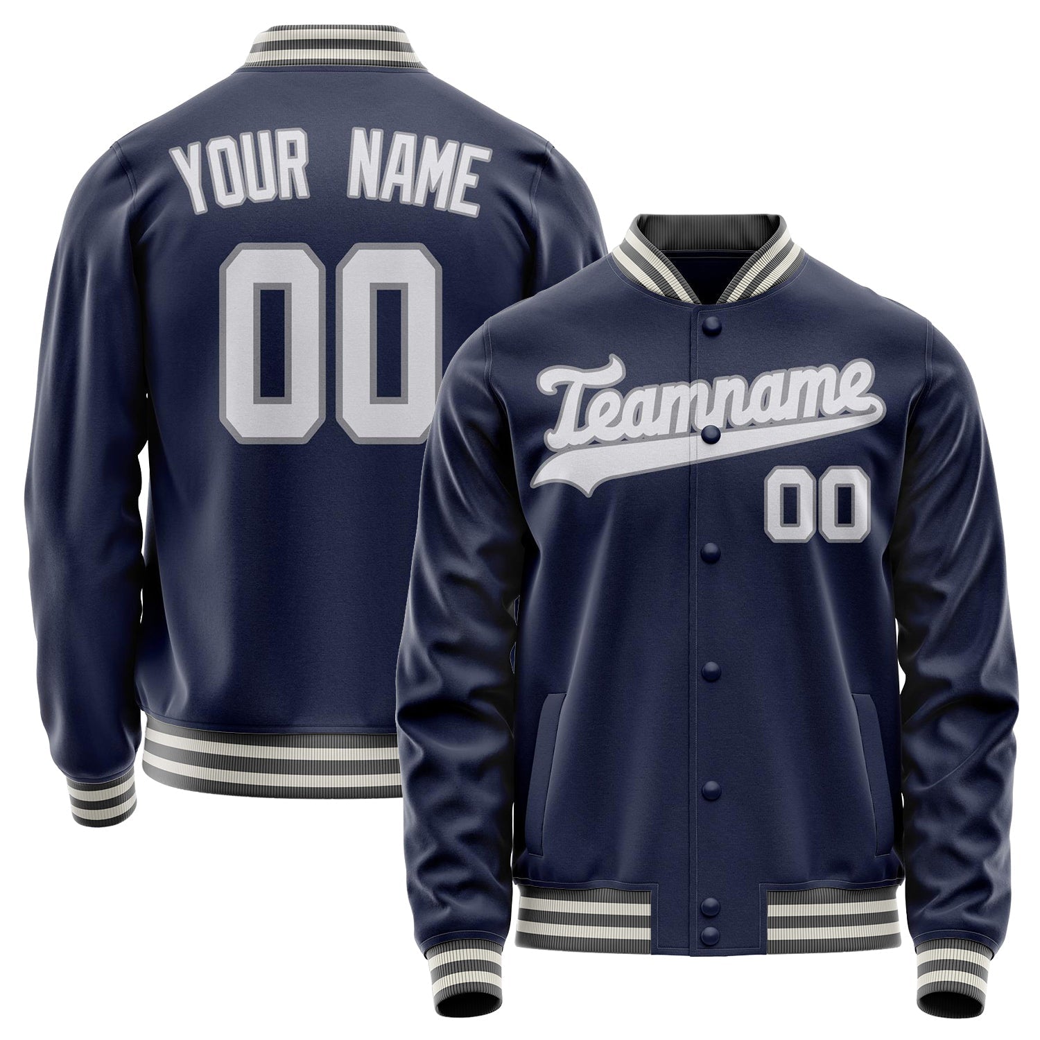 Custom Navy White Solid Color Varsity Letterman Jacket JA02240617KZ271
