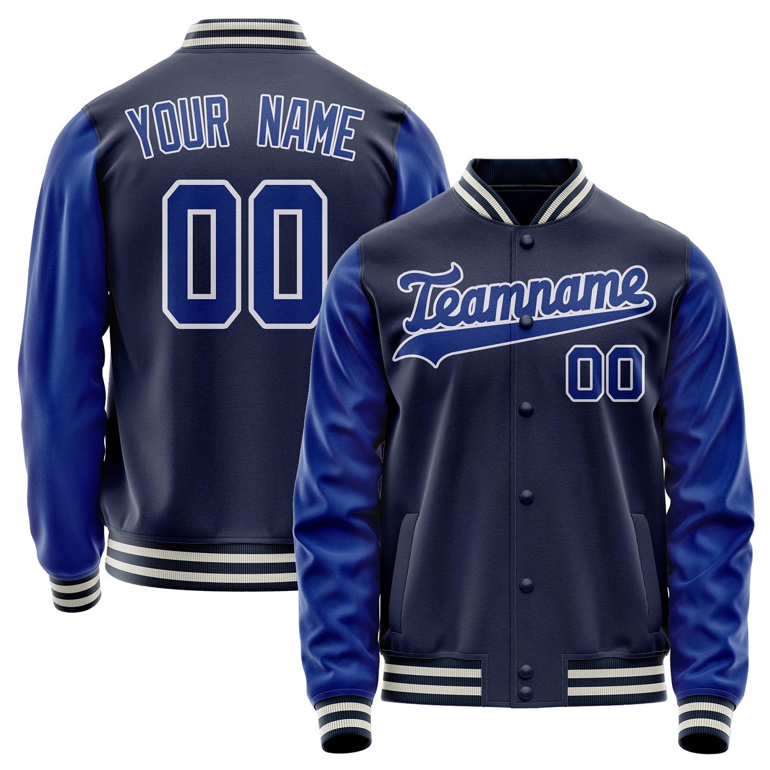 Custom Navy Royal Solid Color Varsity Letterman Jacket JA02240617KZ274