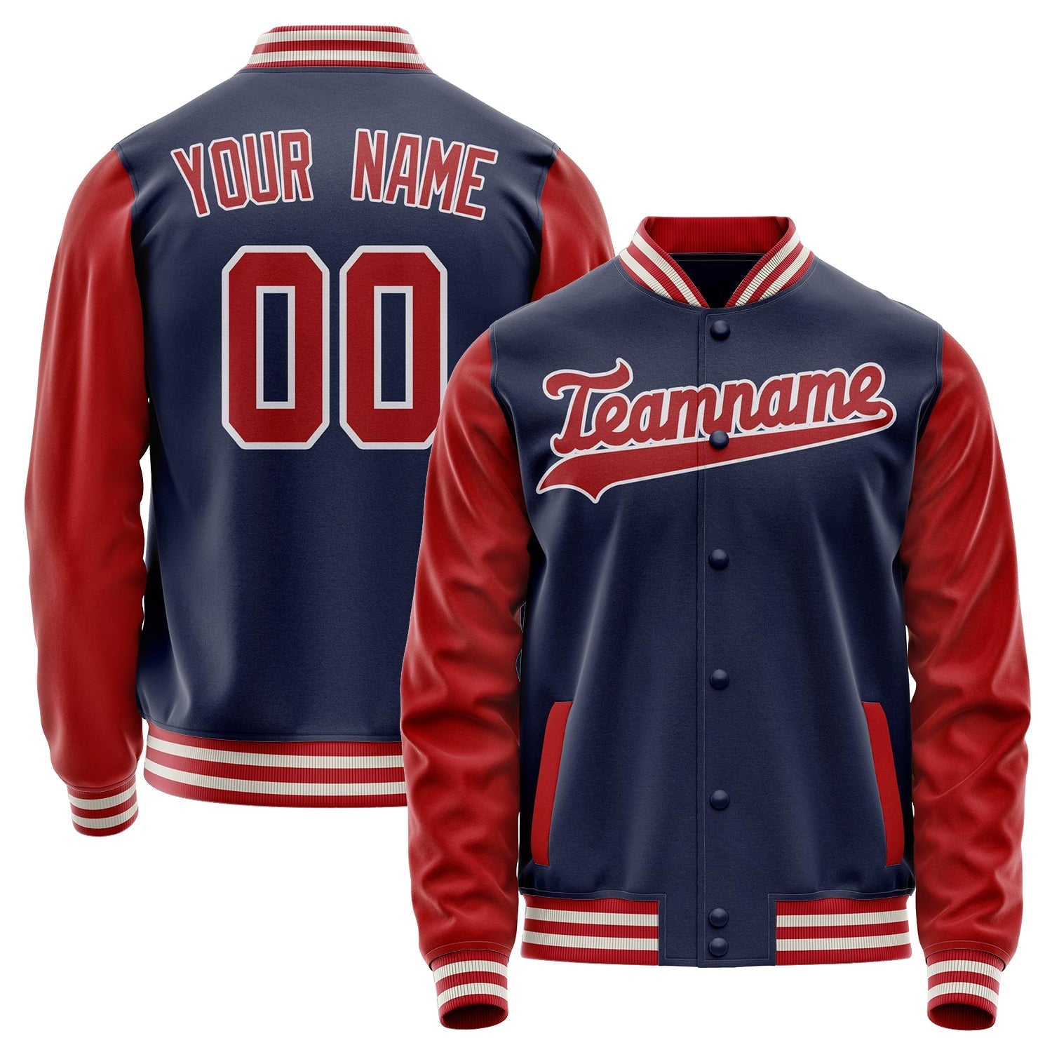 Custom Navy Red Solid Color Varsity Letterman Jacket JA02240617KZ277