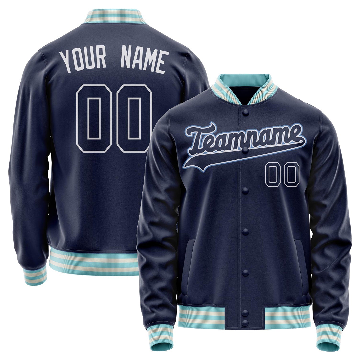 Custom Navy White Solid Color Varsity Letterman Jacket JA02240617KZ279