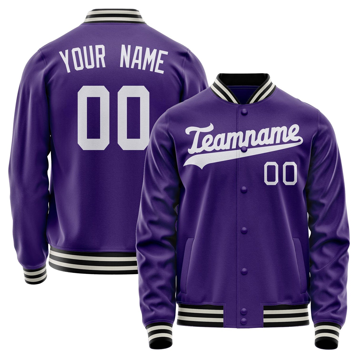 Custom Purple White Solid Color Varsity Letterman Jacket JA02240617KZ359