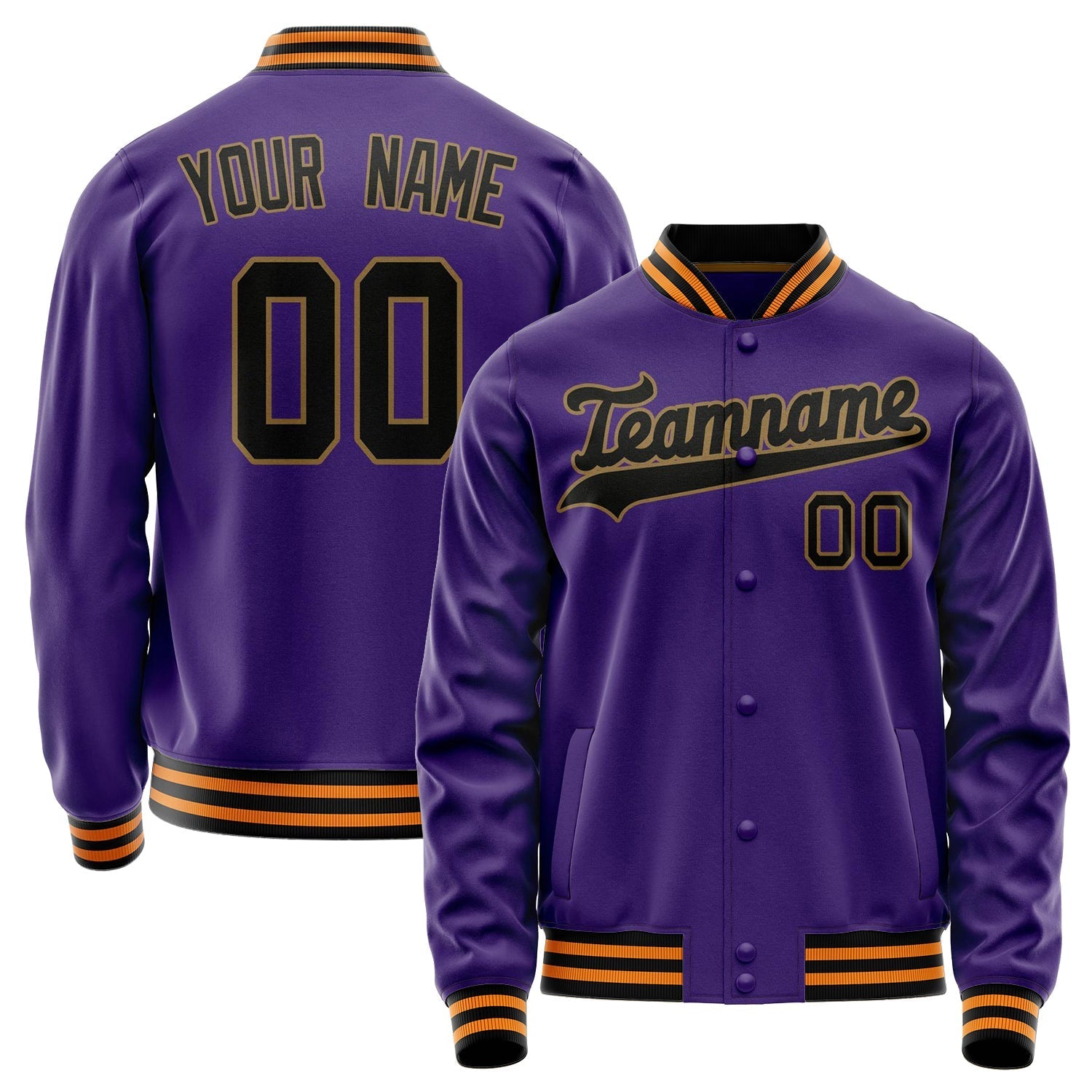 Custom Purple Black Solid Color Varsity Letterman Jacket JA02240617KZ360