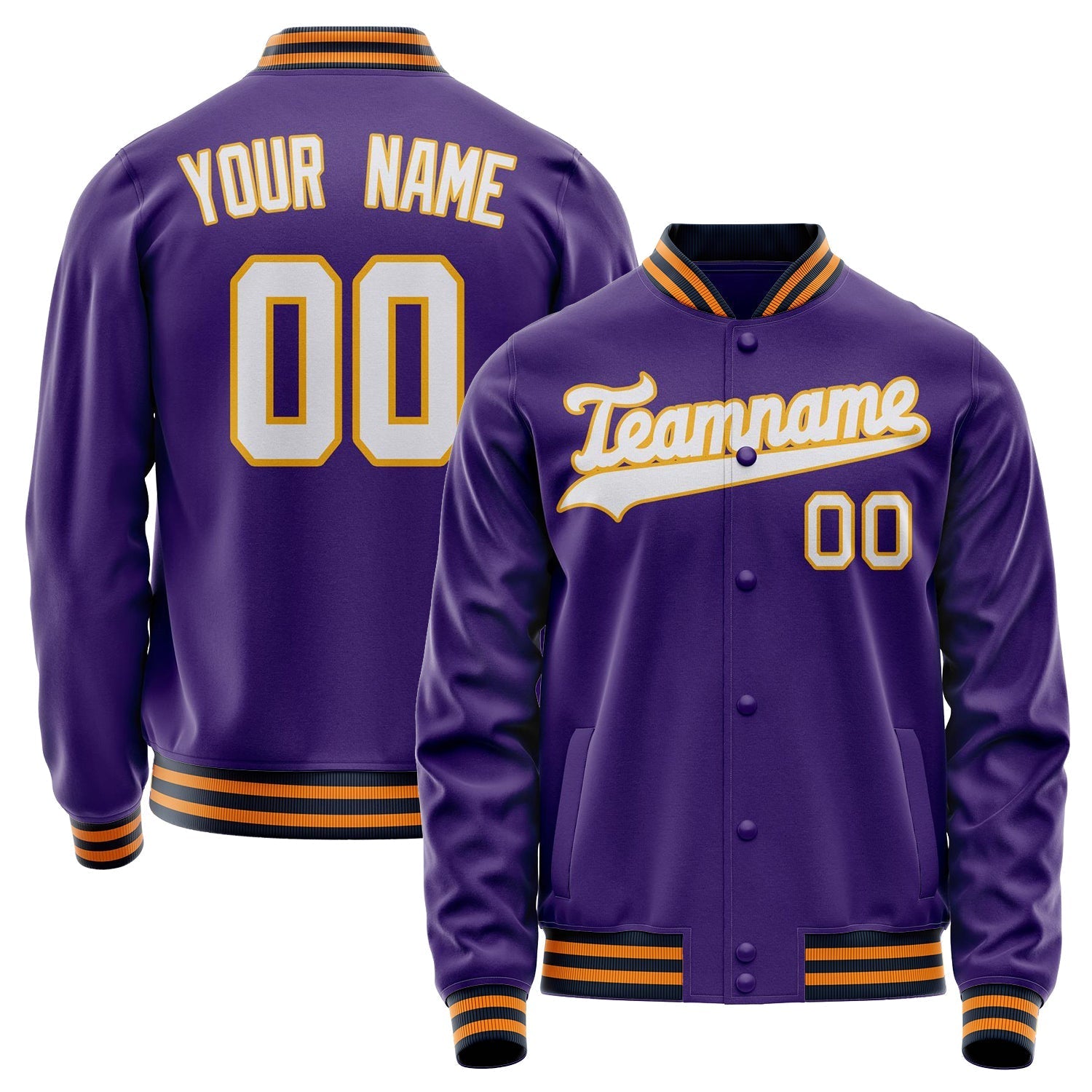 Custom Purple White Solid Color Varsity Letterman Jacket JA02240617KZ365