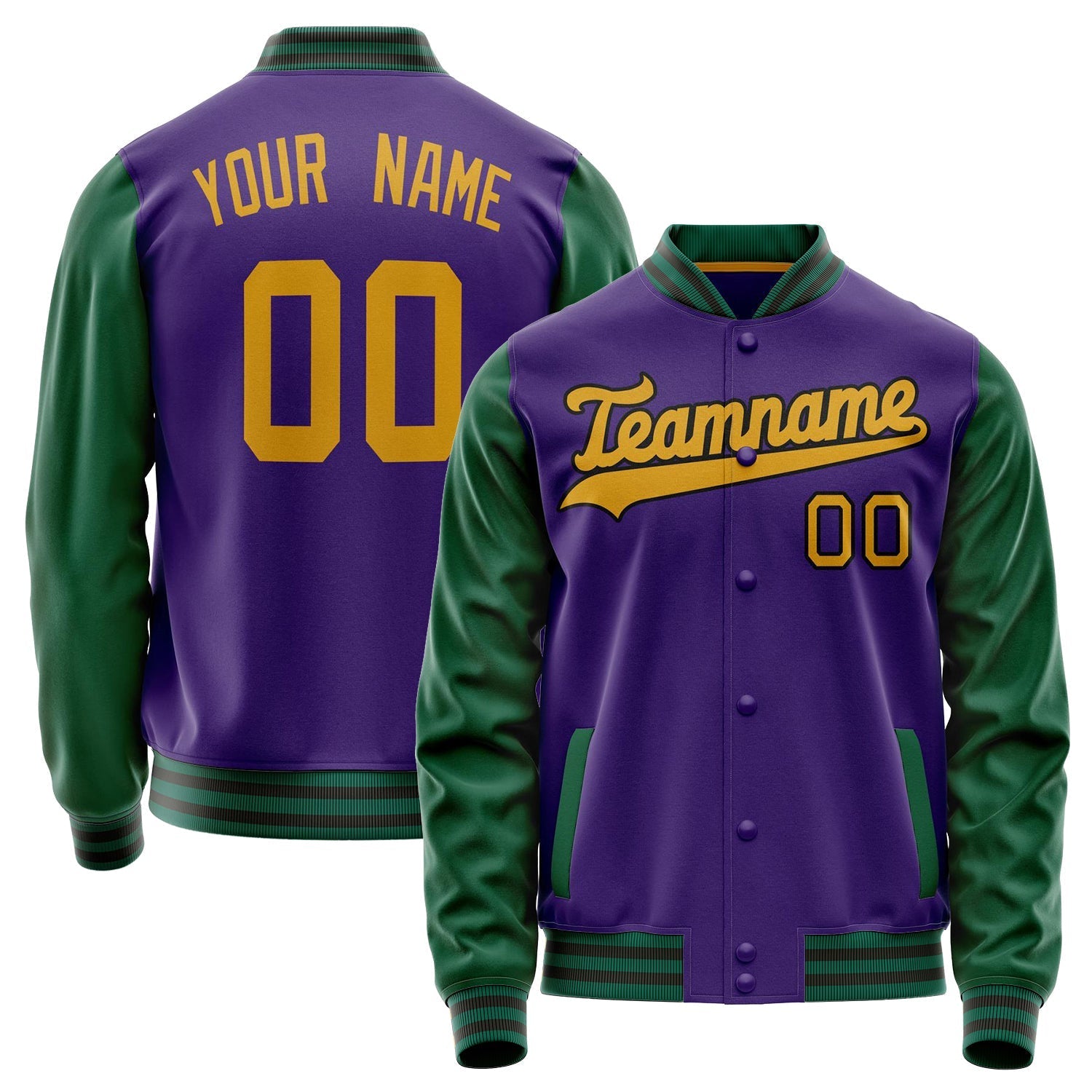 Custom Purple Kelly-Green Solid Color Varsity Letterman Jacket JA02240617KZ367