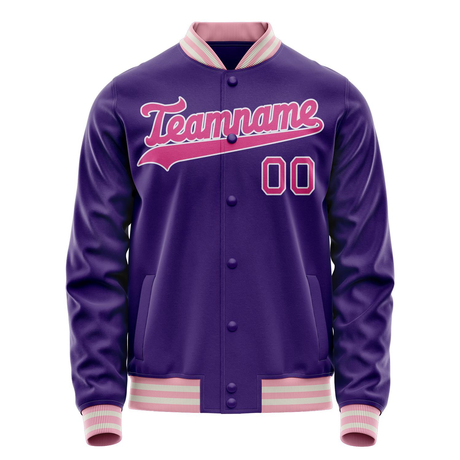 Custom Purple Pink Solid Color Varsity Letterman Jacket JA02240617KZ376