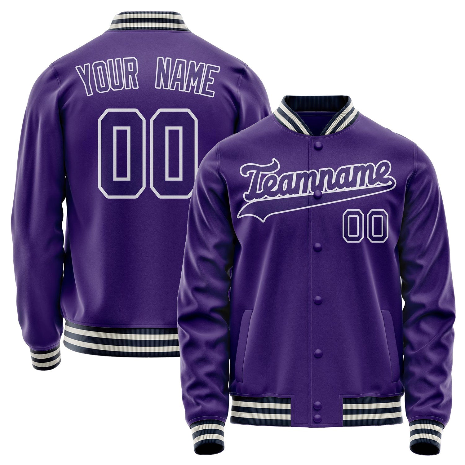 Custom Purple White Solid Color Varsity Letterman Jacket JA02240617KZ382