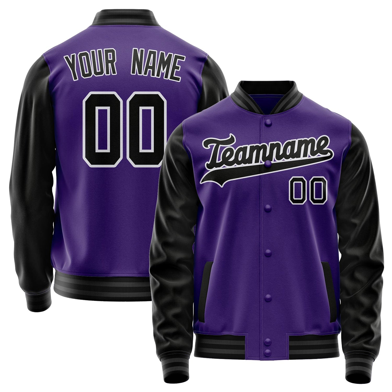 Custom Purple Black Solid Color Varsity Letterman Jacket JA02240617KZ384