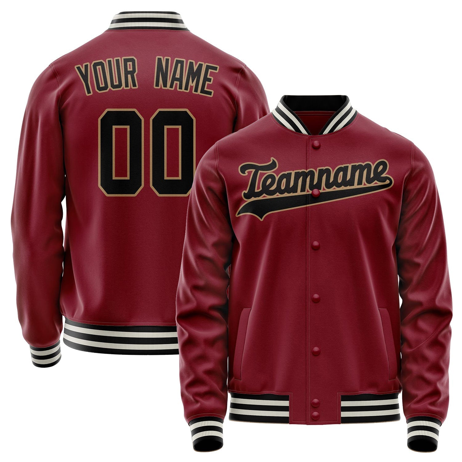 Custom Crimson Black Solid Color Varsity Letterman Jacket JA02240617KZ507