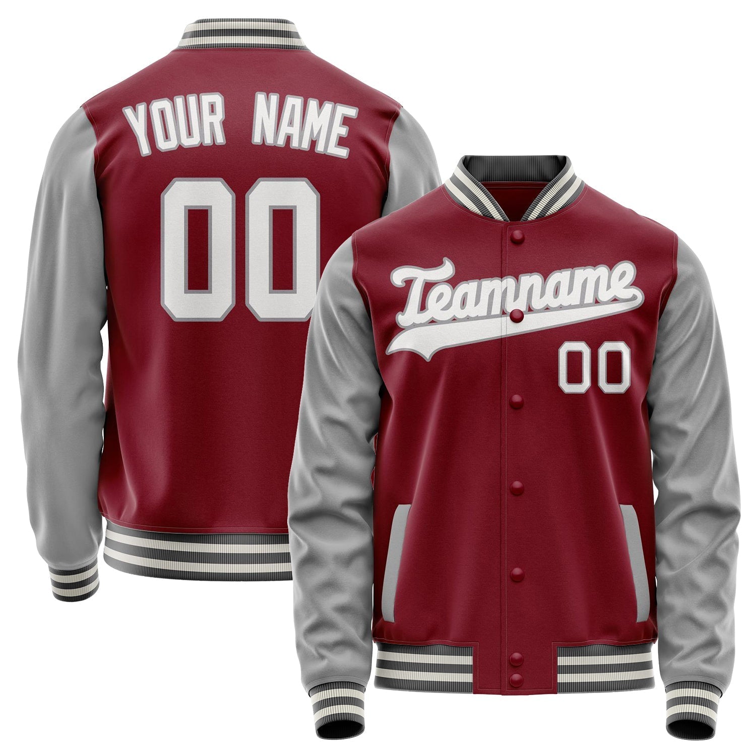 Custom Crimson Gray Solid Color Varsity Letterman Jacket JA02240617KZ511