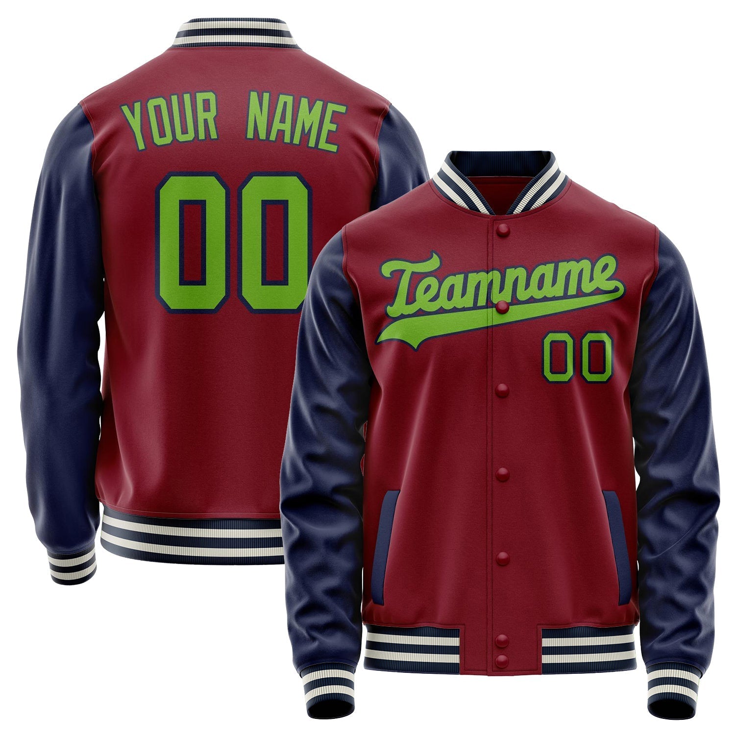 Custom Crimson Navy Solid Color Varsity Letterman Jacket JA02240617KZ517