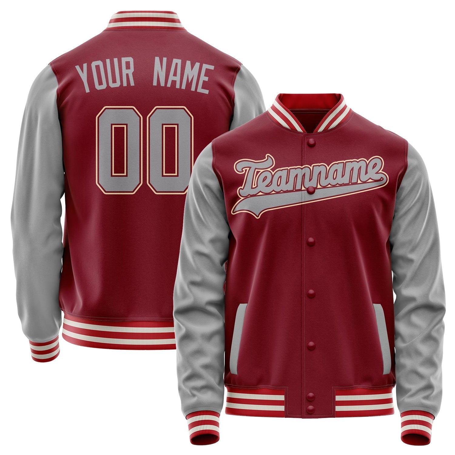 Custom Crimson Gray Solid Color Varsity Letterman Jacket JA02240617KZ518