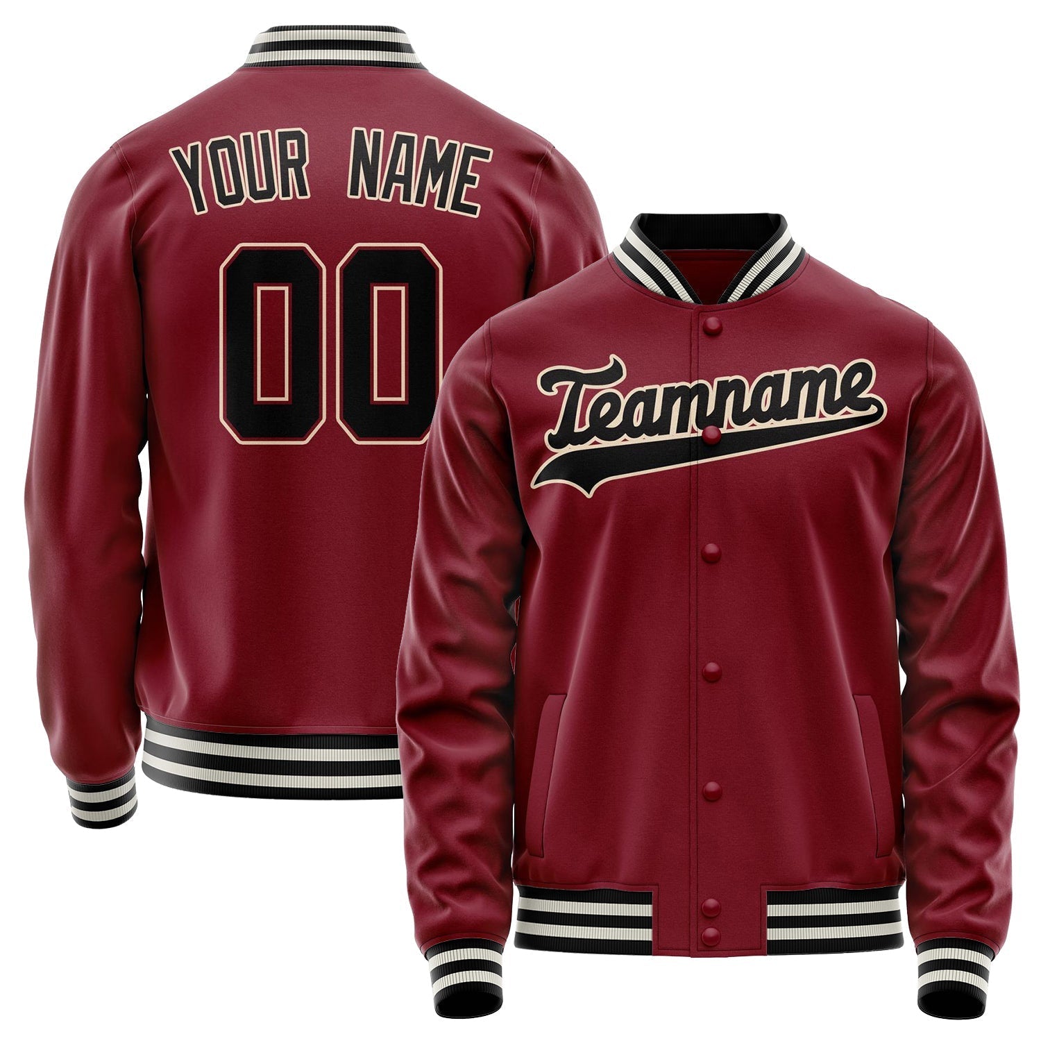 Custom Crimson Black Solid Color Varsity Letterman Jacket JA02240617KZ525