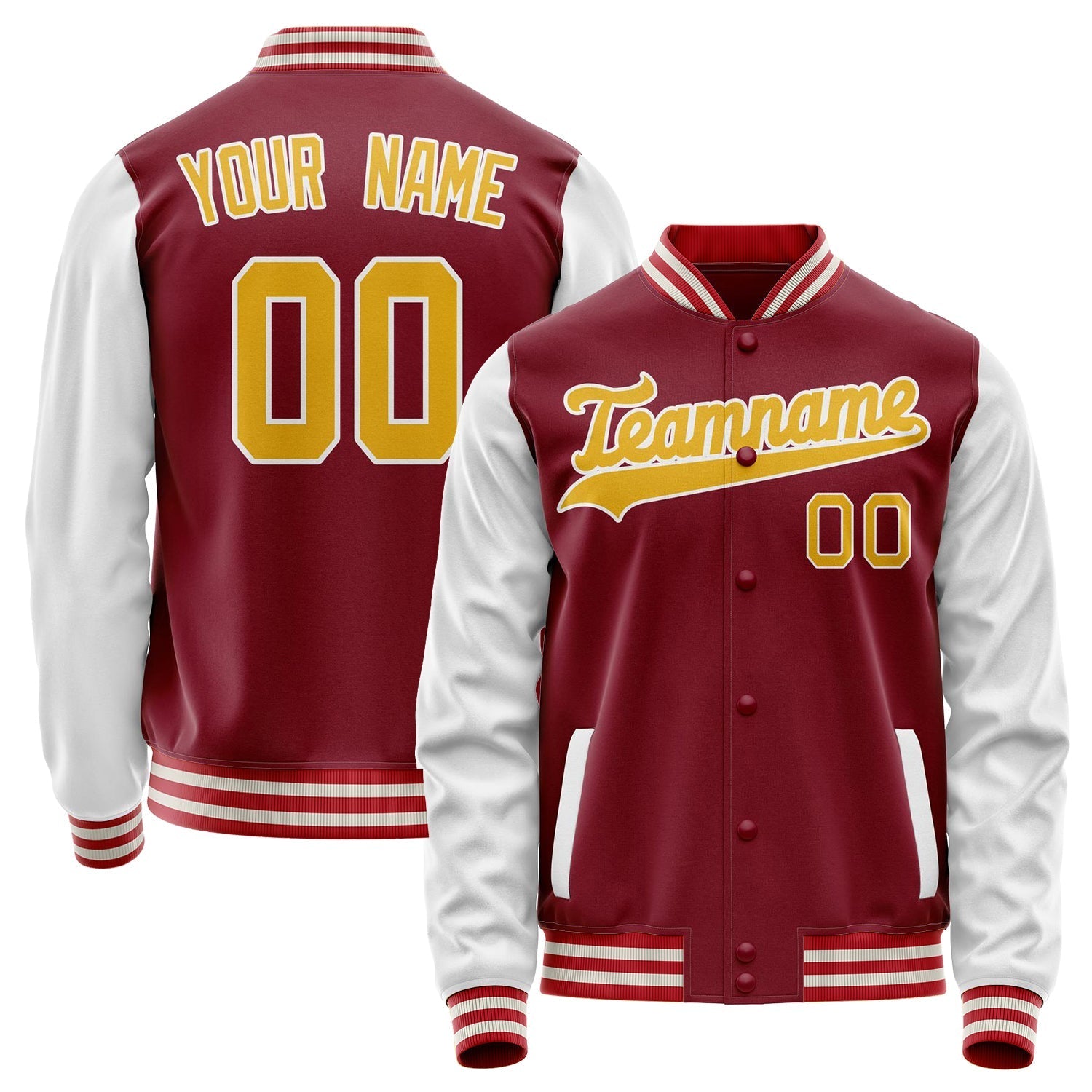 Custom Crimson White Solid Color Varsity Letterman Jacket JA02240617KZ527