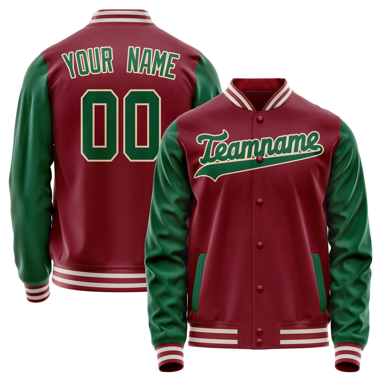 Custom Crimson Kelly-Green Solid Color Varsity Letterman Jacket JA02240617KZ533