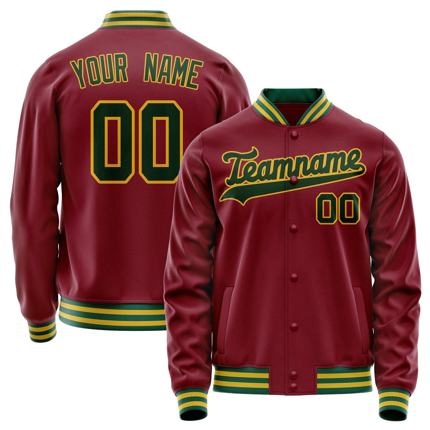 Custom Crimson Kelly-Green Solid Color Varsity Letterman Jacket JA02240617KZ536