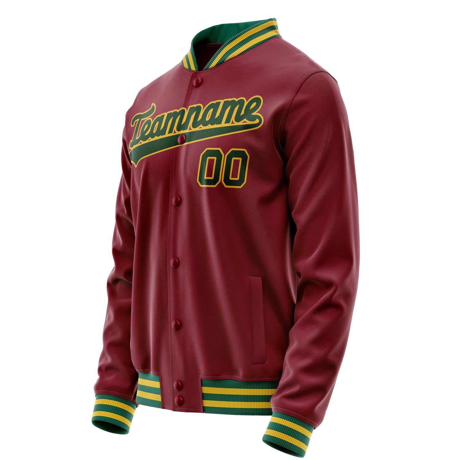Custom Crimson Kelly-Green Solid Color Varsity Letterman Jacket JA02240617KZ536