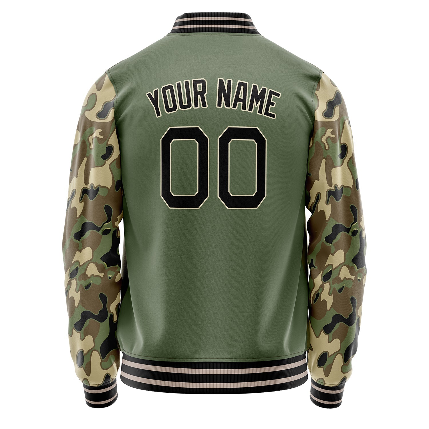 Custom Olive Camo Solid Color Varsity Letterman Jacket JA02240617LH300