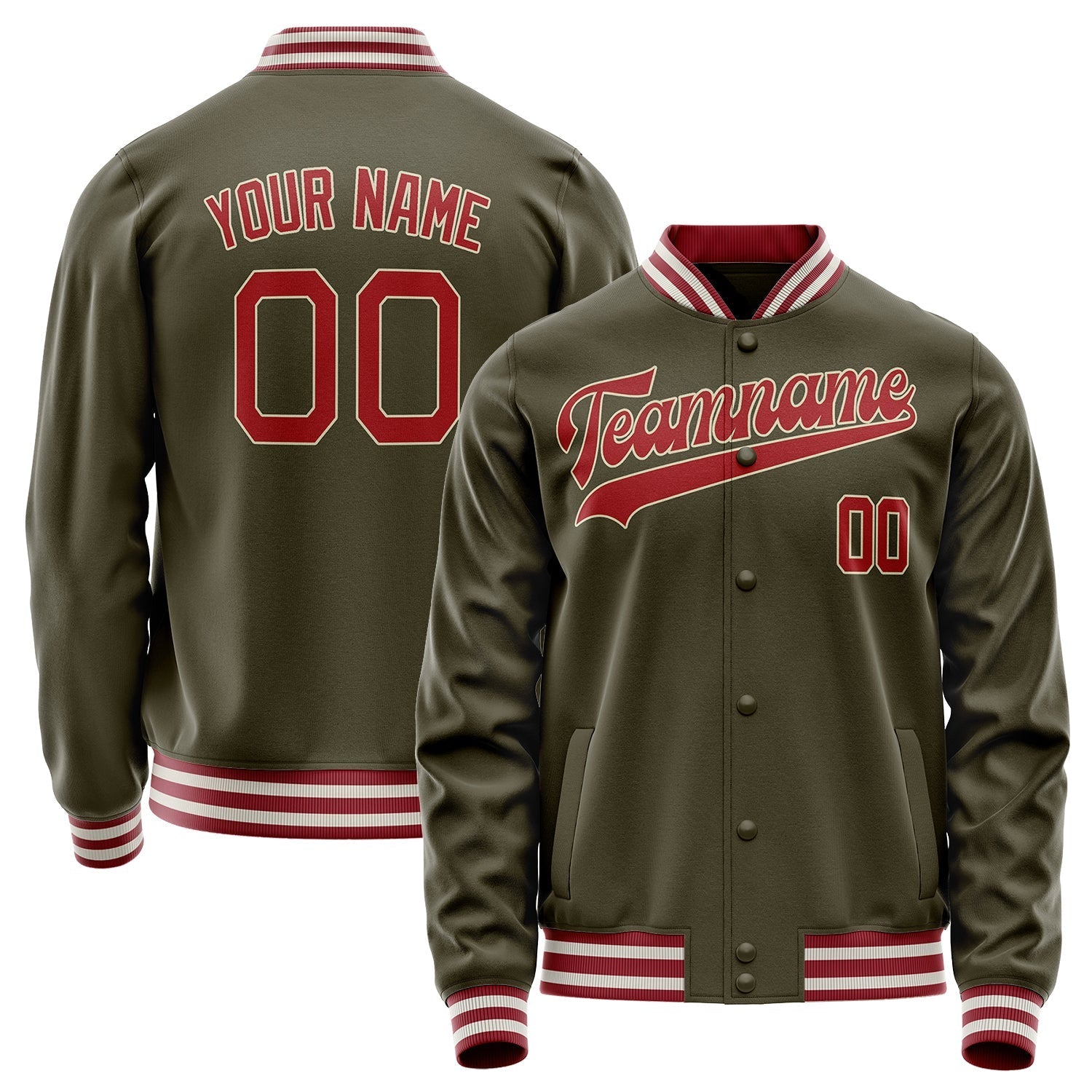Custom Olive Red Solid Color Varsity Letterman Jacket JA02240617LH301