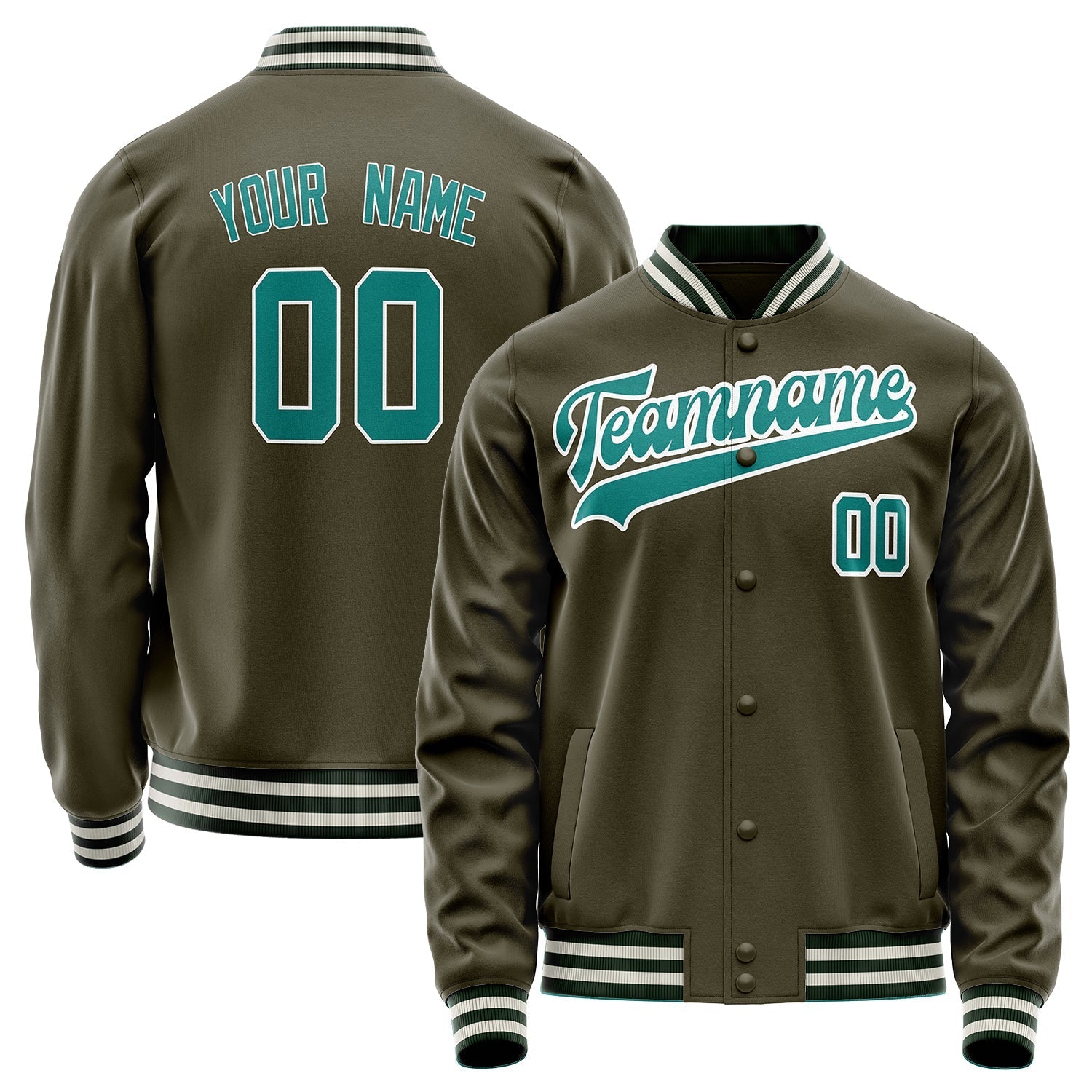 Custom Olive Teal Solid Color Varsity Letterman Jacket JA02240617LH312