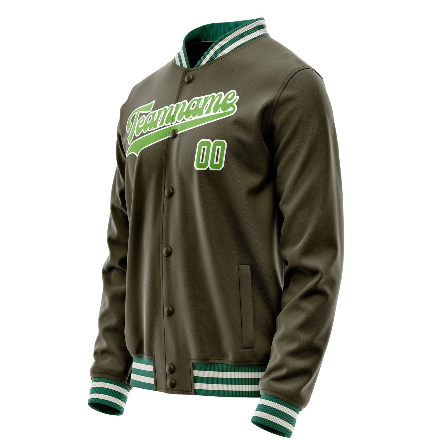 Custom Olive Neon-Green Solid Color Varsity Letterman Jacket JA02240617LH313
