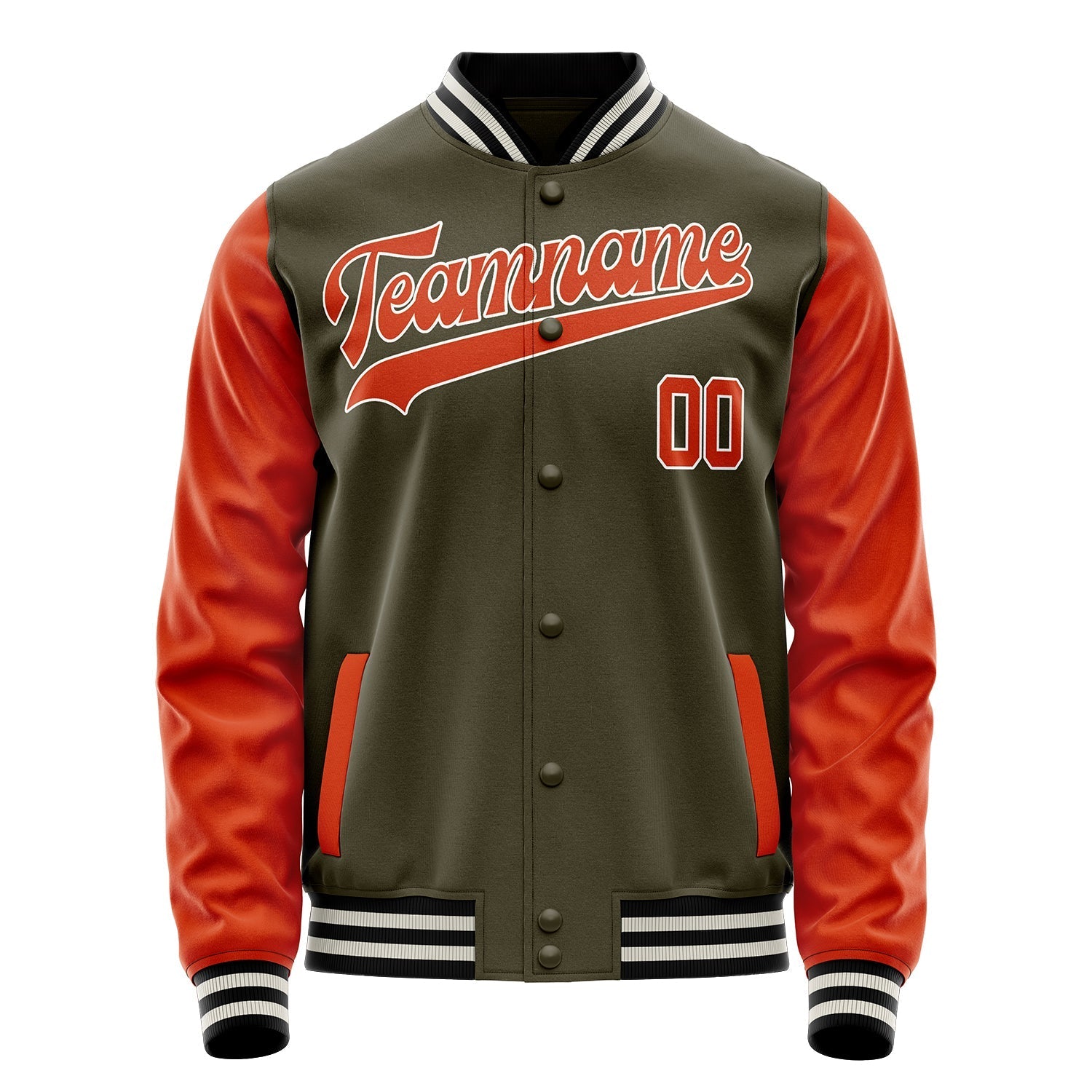 Custom Olive Orange Solid Color Varsity Letterman Jacket JA02240617LH325