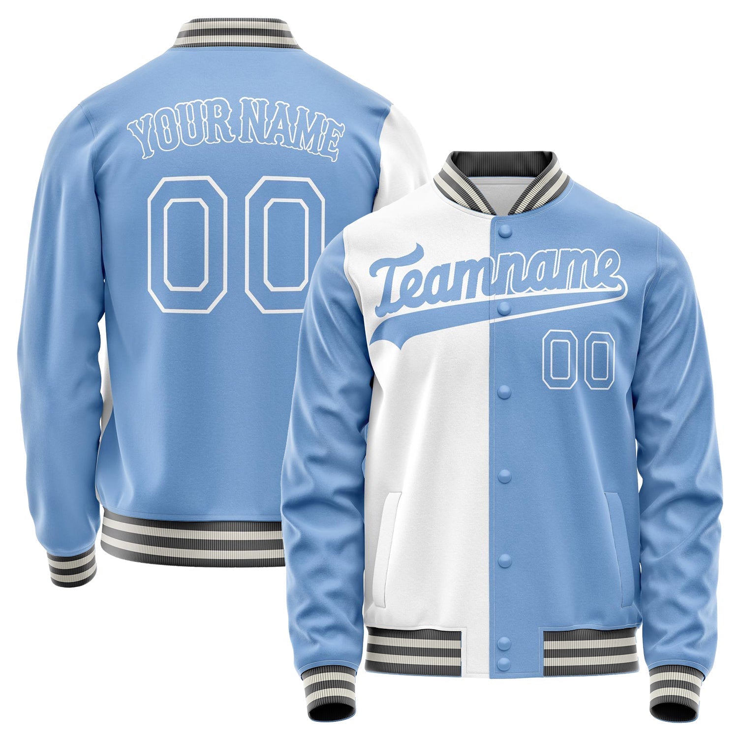 Custom White Light-Blue Split Varsity Letterman Jacket JA02240617LH454