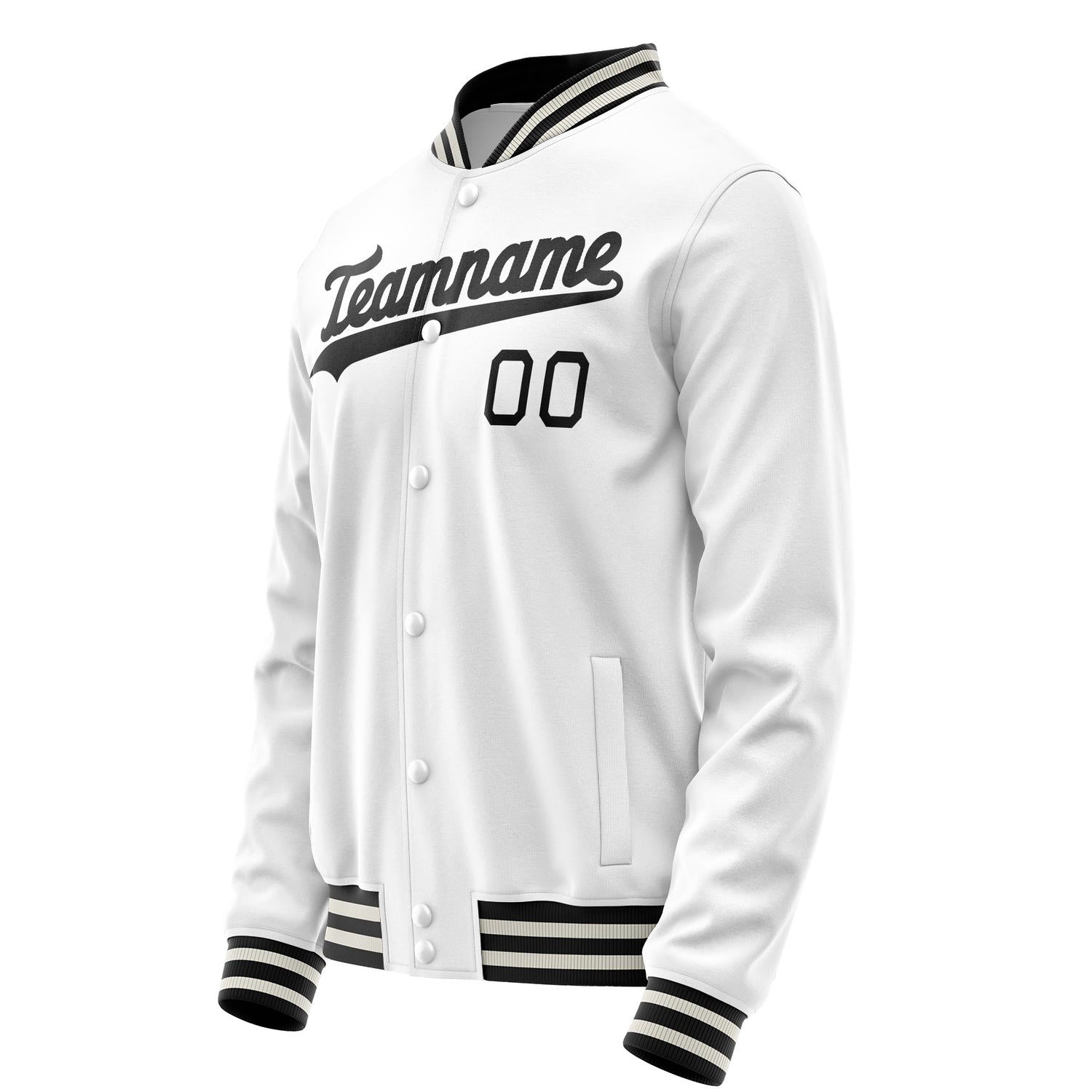 Custom White Black Solid Color Varsity Letterman Jacket JA02240617LH457