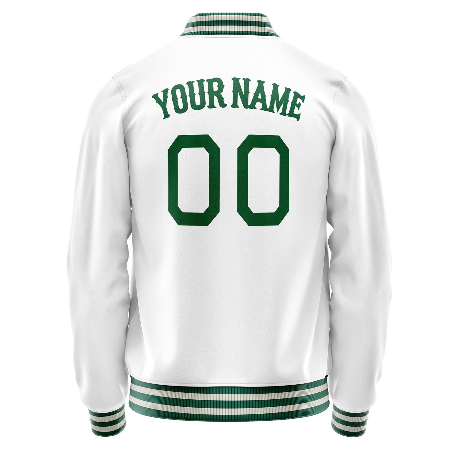 Custom White Kelly-Green Solid Color Varsity Letterman Jacket JA02240617LH459