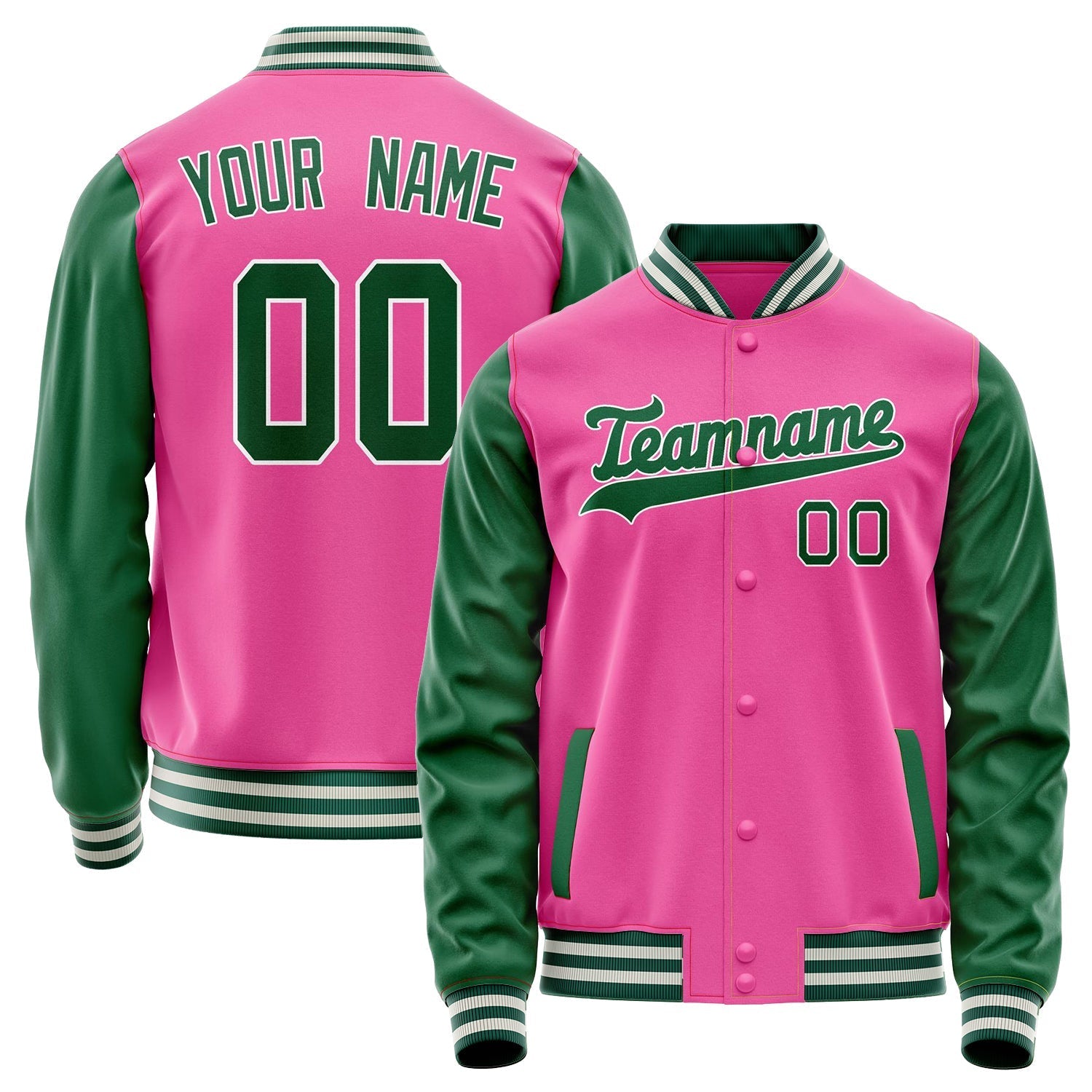 Custom Pink Kelly-Green Solid Color Varsity Letterman Jacket JA02240617SH298