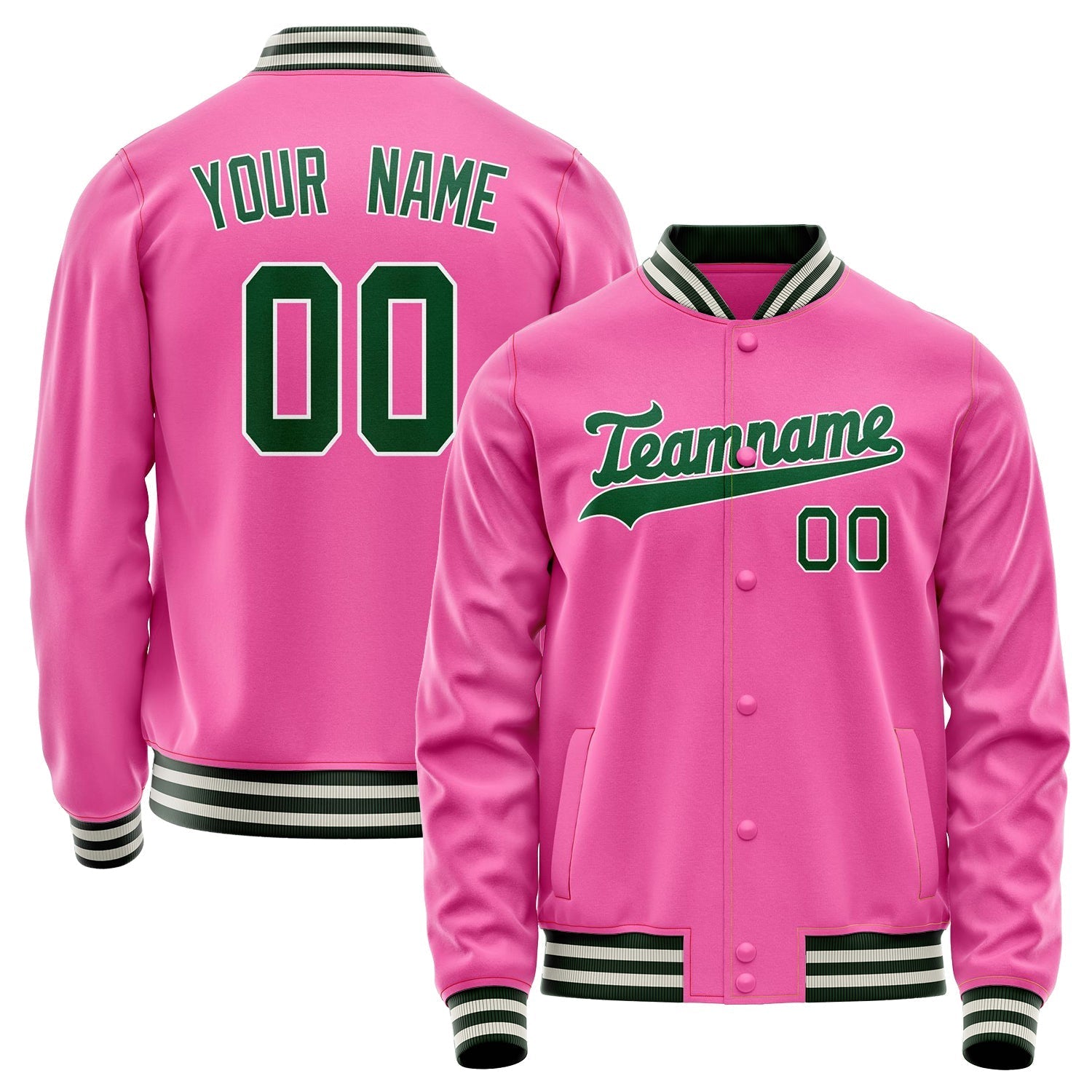 Custom Pink Kelly-Green Solid Color Varsity Letterman Jacket JA02240617SH301