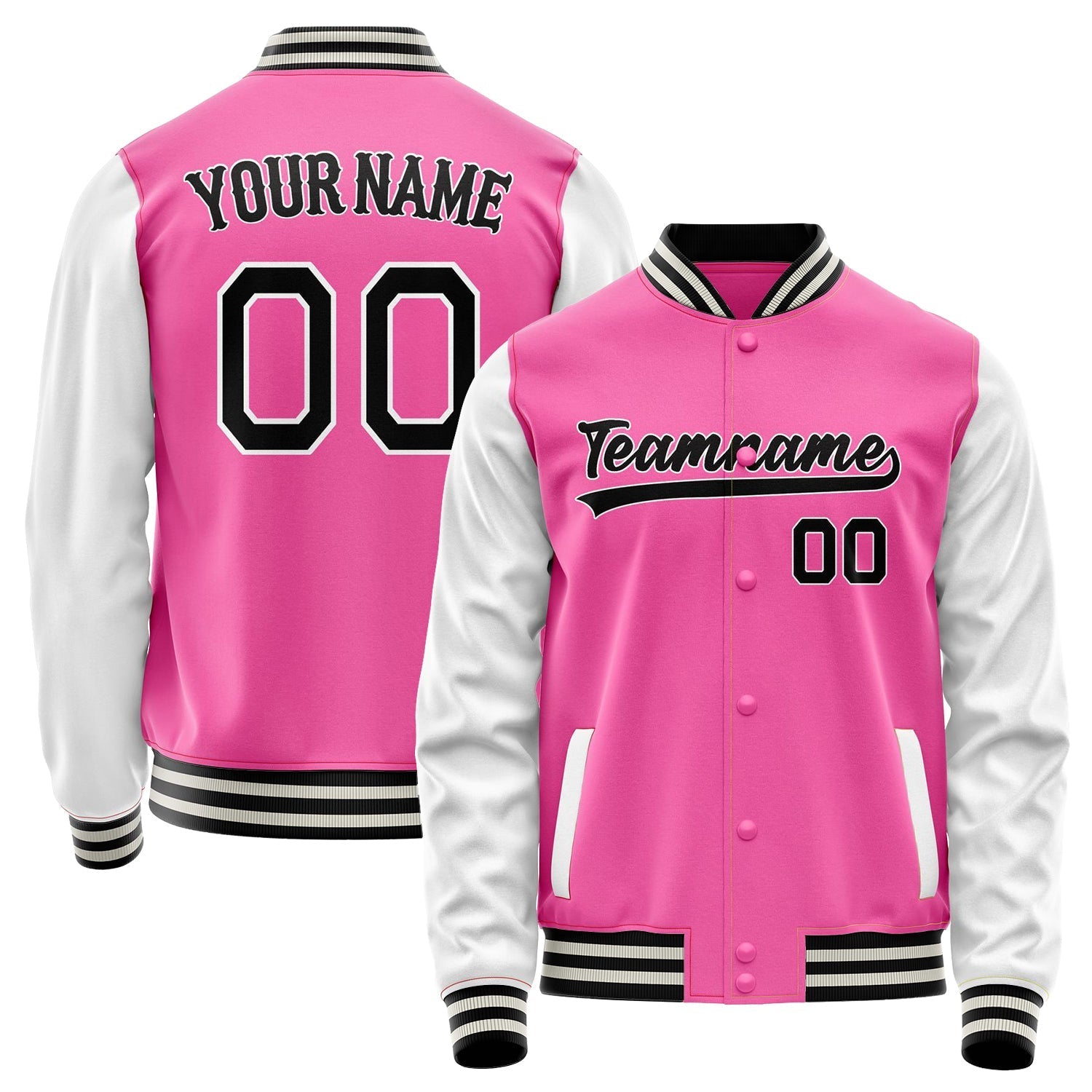 Custom Pink White Solid Color Varsity Letterman Jacket JA02240617SH304