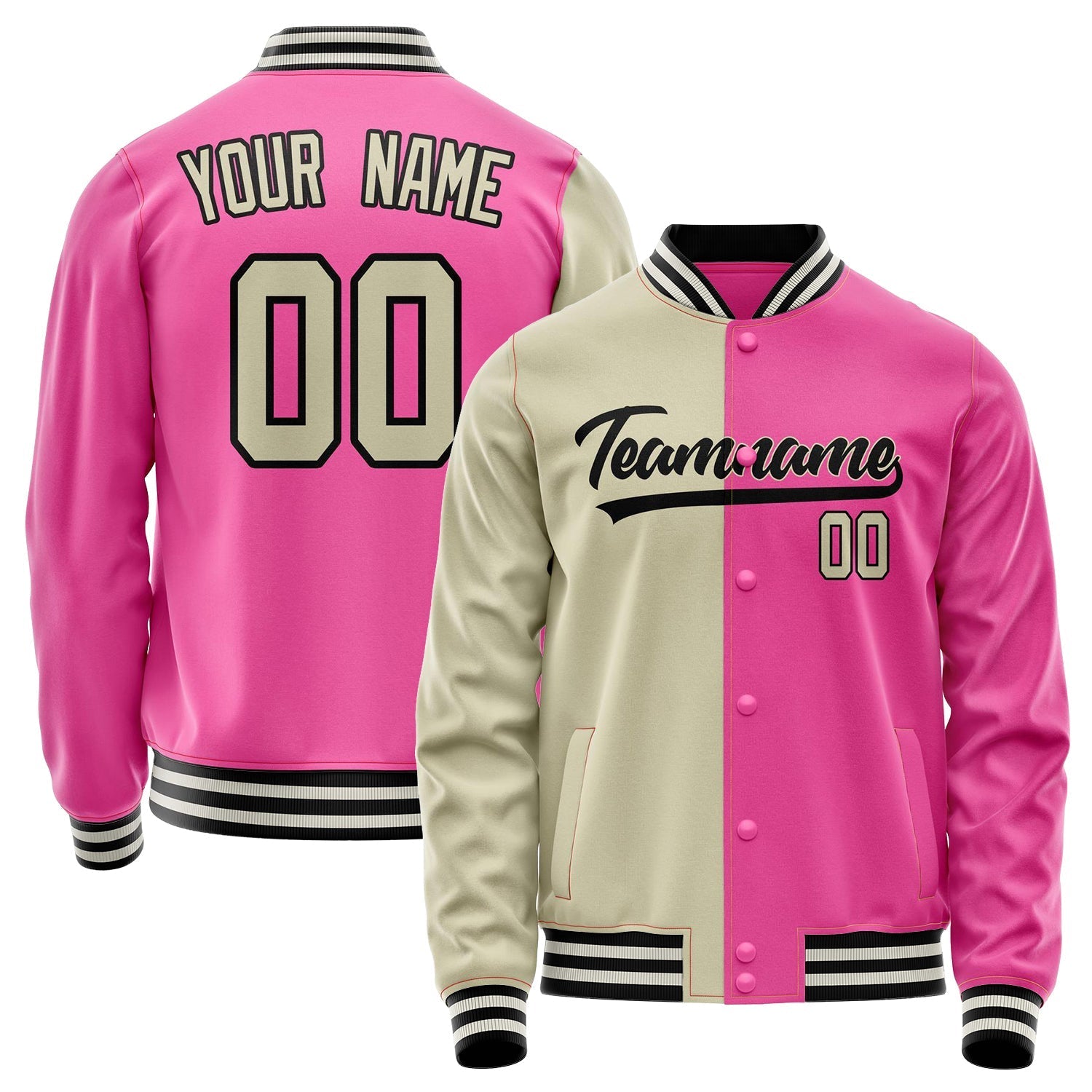 Custom Pink Cream Split Varsity Letterman Jacket JA02240617SH313