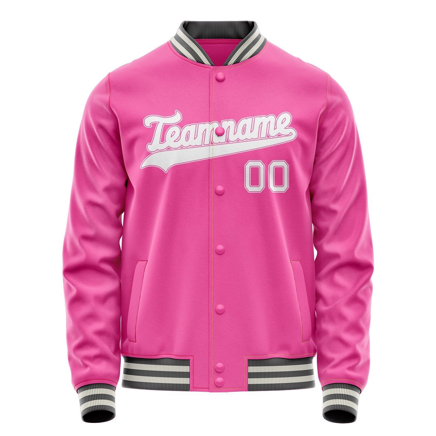 Custom Pink White Solid Color Varsity Letterman Jacket JA02240617SH324