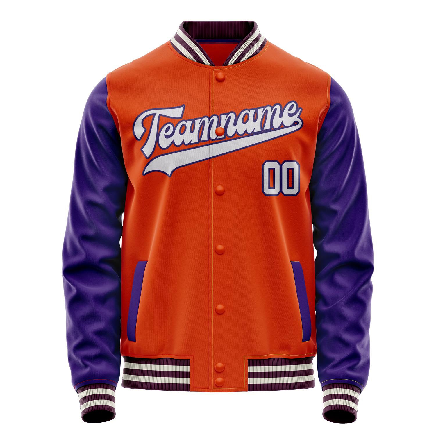 Custom Orange Purple Solid Color Varsity Letterman Jacket JA02240617XE329