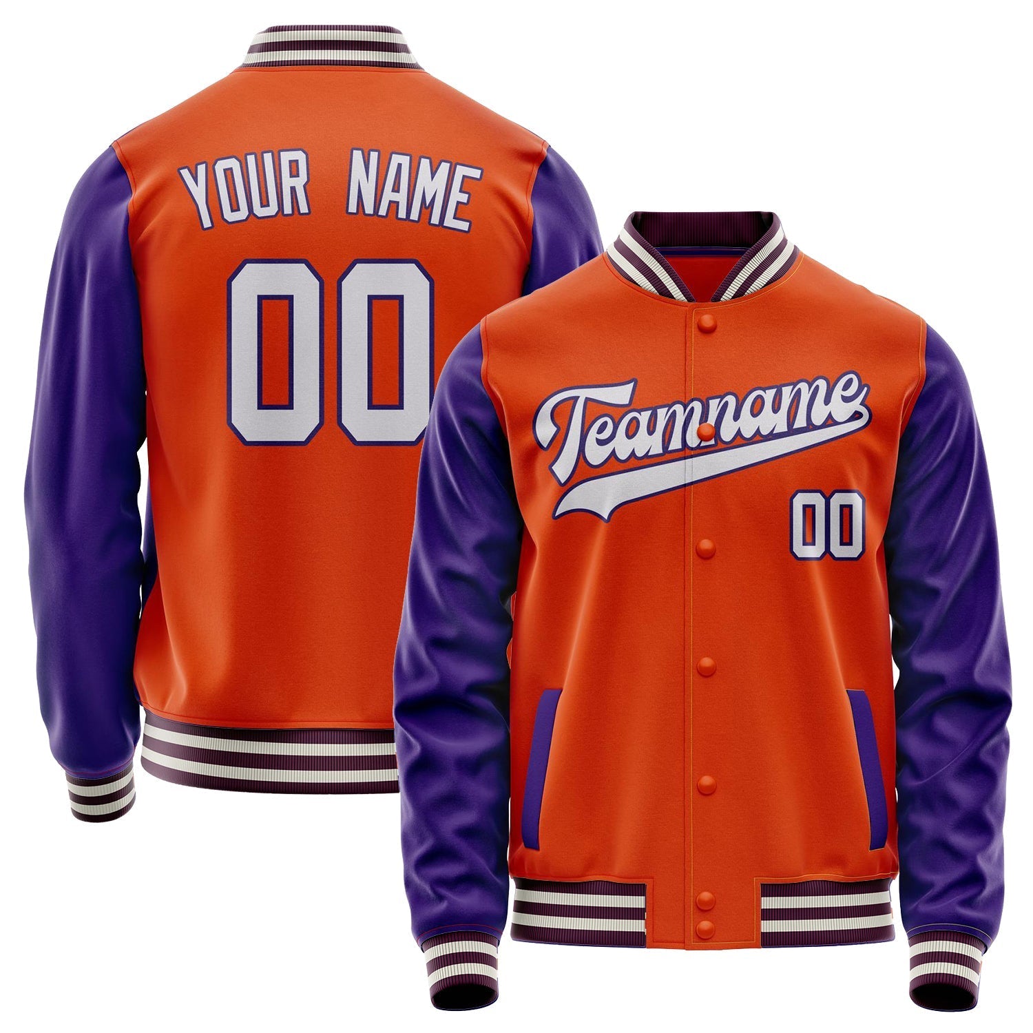 Custom Orange Purple Solid Color Varsity Letterman Jacket JA02240617XE329