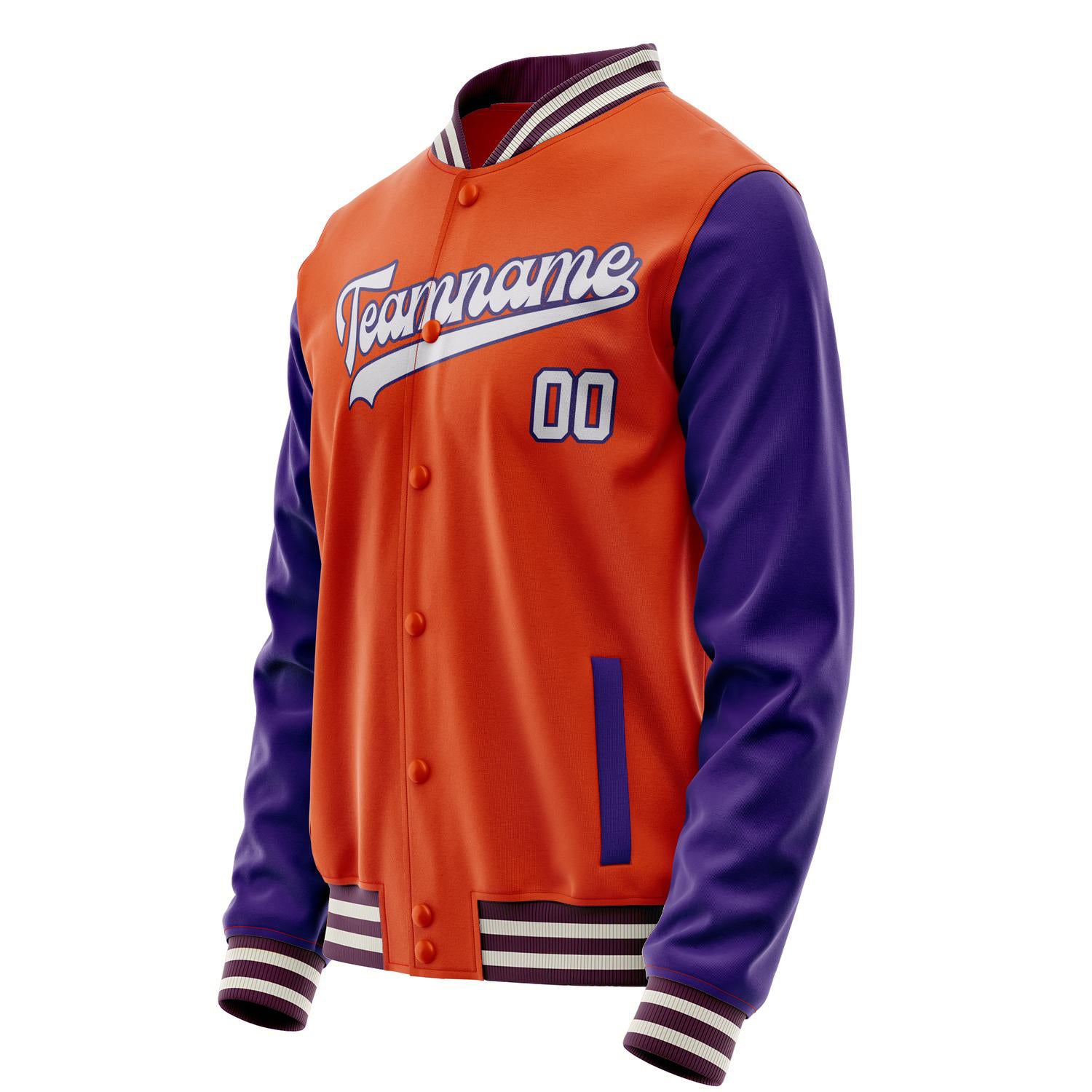 Custom Orange Purple Solid Color Varsity Letterman Jacket JA02240617XE329