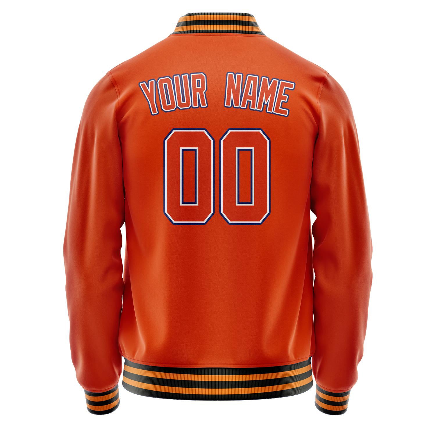 Custom Orange White Solid Color Varsity Letterman Jacket JA02240617XE335