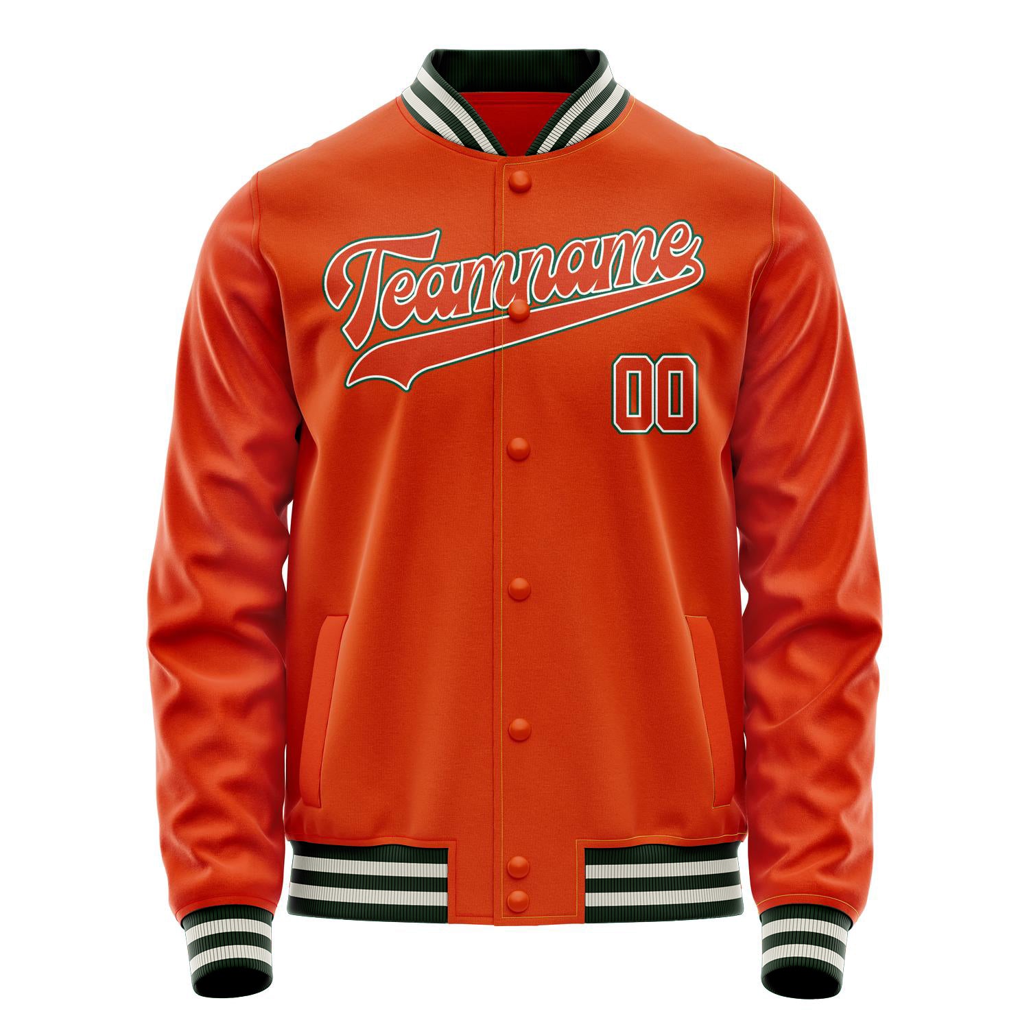 Custom Orange White Solid Color Varsity Letterman Jacket JA02240617XE339